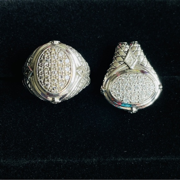 BASKET WEAVE PAVE CUBIC ZIRCONIA CZ STERLING SILVER ALBION OVAL RING - Picture 11 of 12